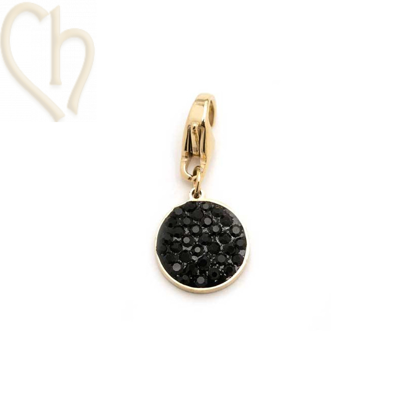 Pendant Stainless Steel round 10mm with strass Gold Plated