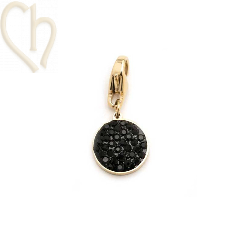 Pendant Stainless Steel round 10mm with strass Gold Plated Pendant Stainless Steel round 10mm with strass Gold Plated