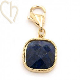 Pendentif Acier caré 10mm Gold Plated avec Lapiz Lazuli