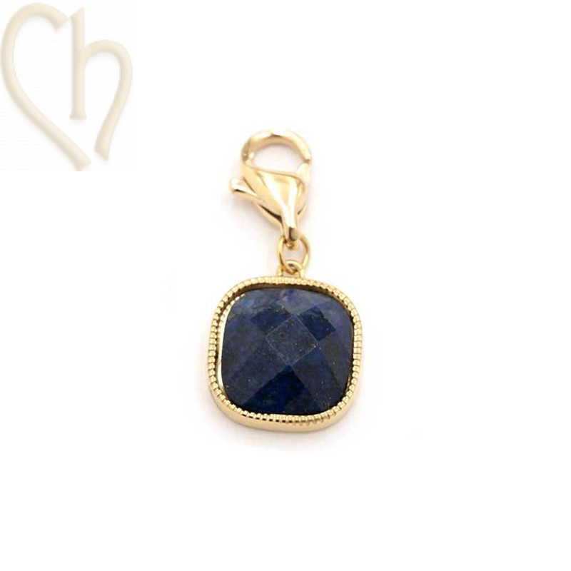 Stainless Steel hangertje square 10mm Gold Plated met Lapiz Lazuli