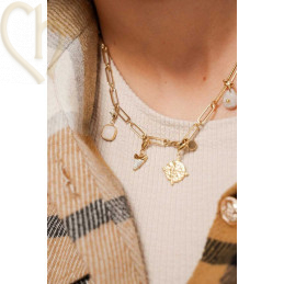 Pendant Stainless Steel square 10mm Gold Plated with Oeil De Chat