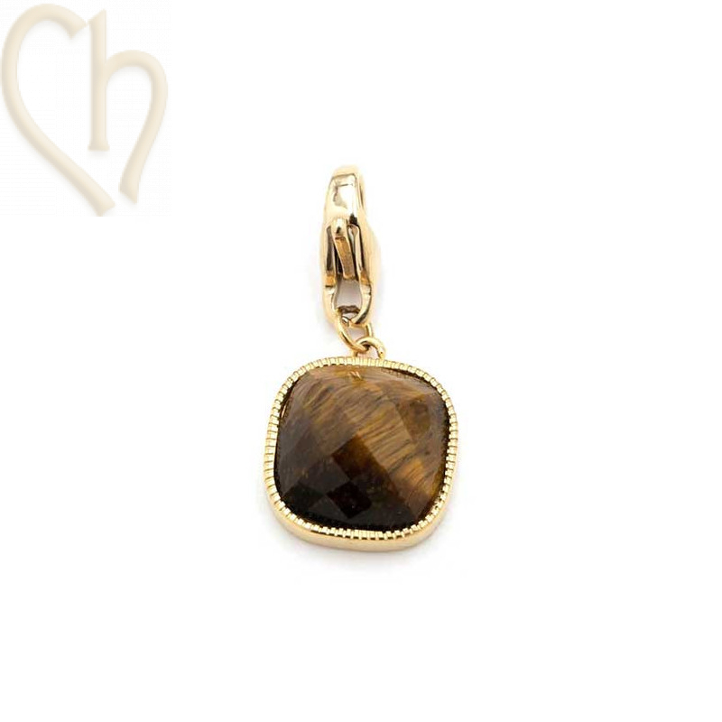 Pendant Stainless Steel square 10mm Gold Plated with Oeil De Chat