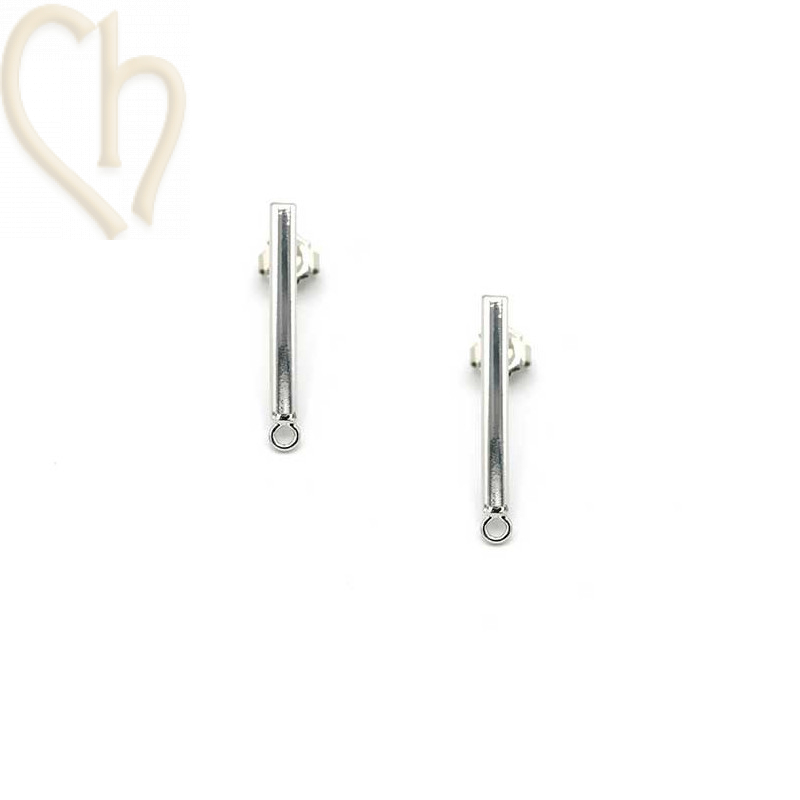 Boucles d'Oreilles barette 25mm Rhodium avec anneau