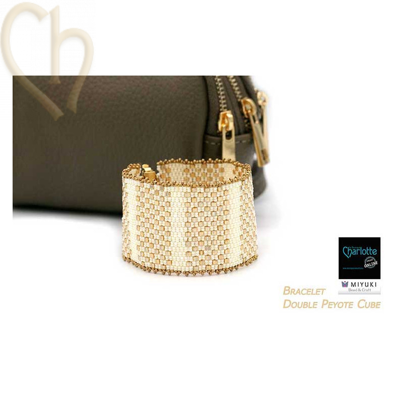 Kit bracelet Double Peyote Cube in Ivory Gold