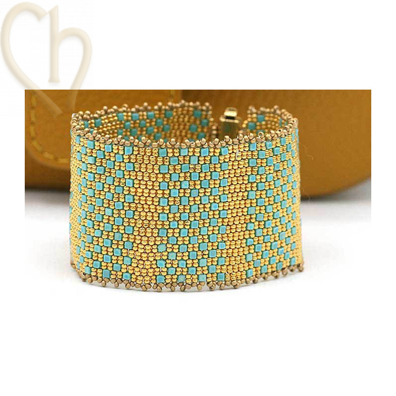Kit bracelet Double Peyote Cube in Turqoise Gold
