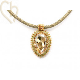 Pack Pendant "Coeur" with Crystal Pear 30mm Golden Shadow Cactus