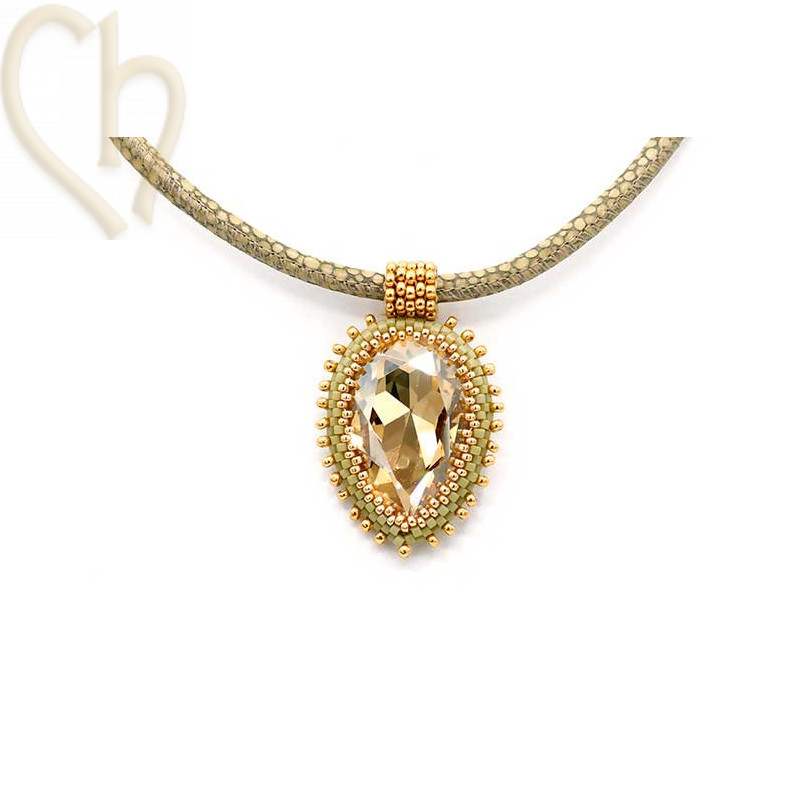 Pack Pendant "Coeur" with Crystal Pear 30mm Golden Shadow Cactus