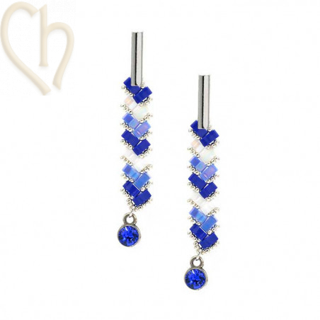 Boucles D'oreilles Lolilota Pendantes - Miyuki Bleu Et Email, Neuves Sous Emballage