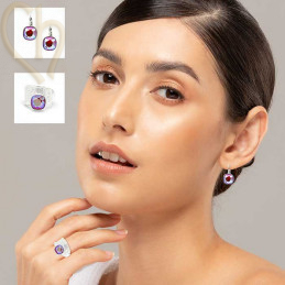 Set adjustable Ring and Earrings with Crystal 4470 Light Siam Shimmer