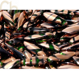 Dagger glass beads 5*16mm Chrysolite Capri Gold Stripes