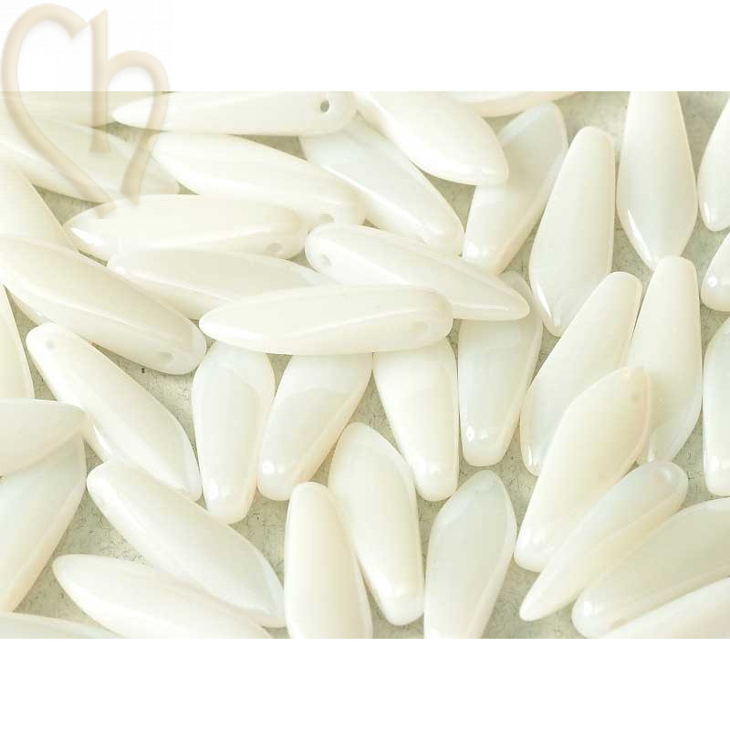 Dagger glass beads 5*16mm Chalk White Shimmer