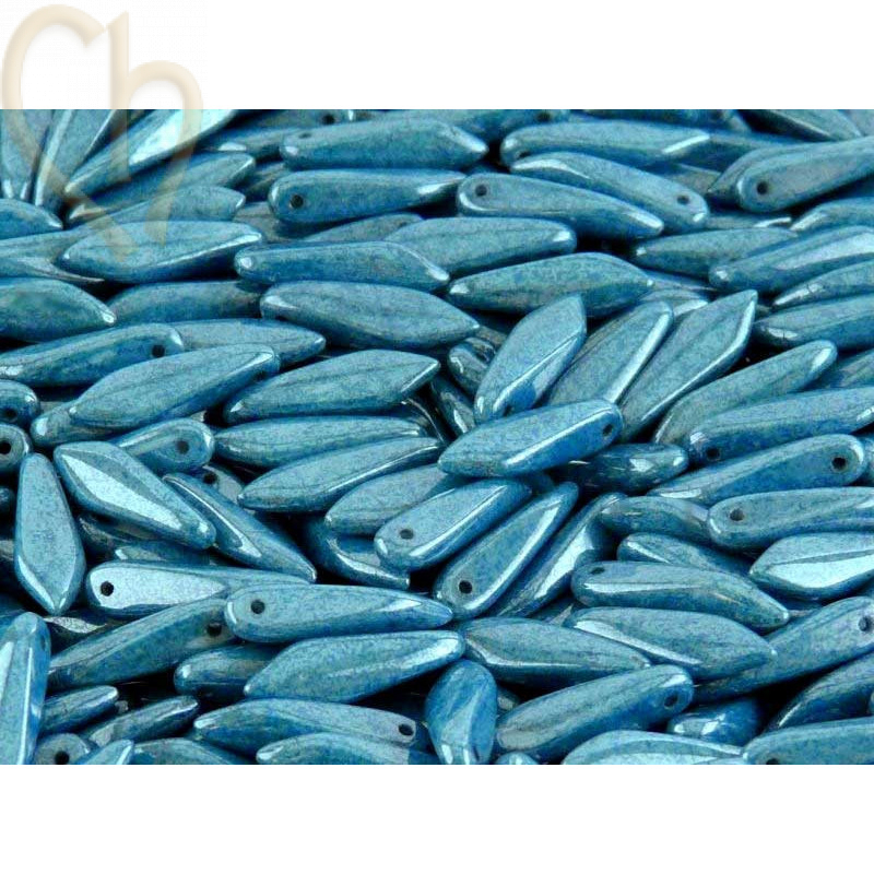 Dagger glass beads 5*16mm Chalk Baby Blue Luster