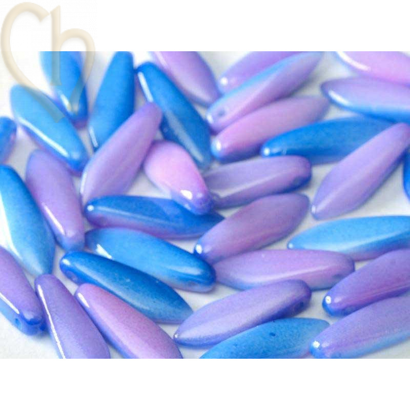 Dagger glass beads 5*16mm Chalk Chalk White Funky blue