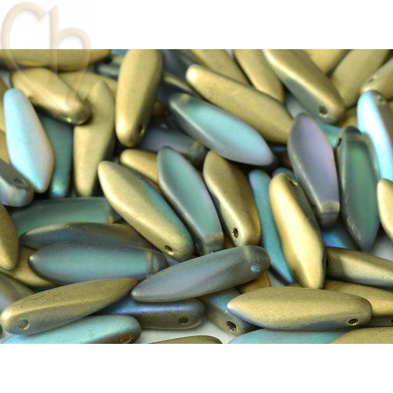 Dagger glass beads 5*16mm Cristal Golden Rainbow Matted