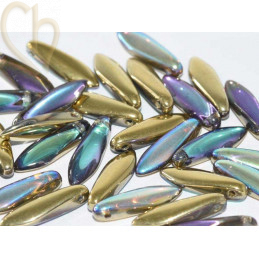 Dagger glass beads 5*16mm Cristal Golden Rainbow