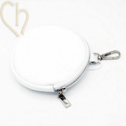 Leather purse wallet round with clip. color : White - Silver