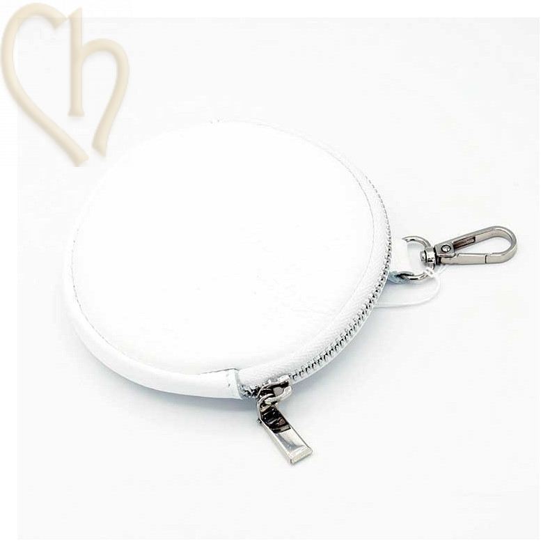 Leather purse wallet round with clip. color : White - Silver