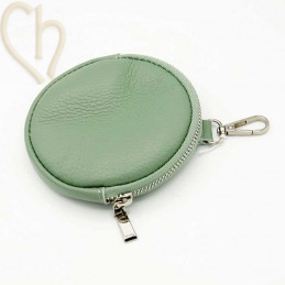 Leather purse wallet round with clip. color : Mintgreen - Silver
