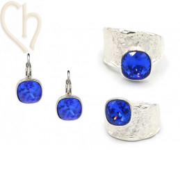 Kit Earrings and/or Ring adjustable with holder for 4470 10mm Majestic blue