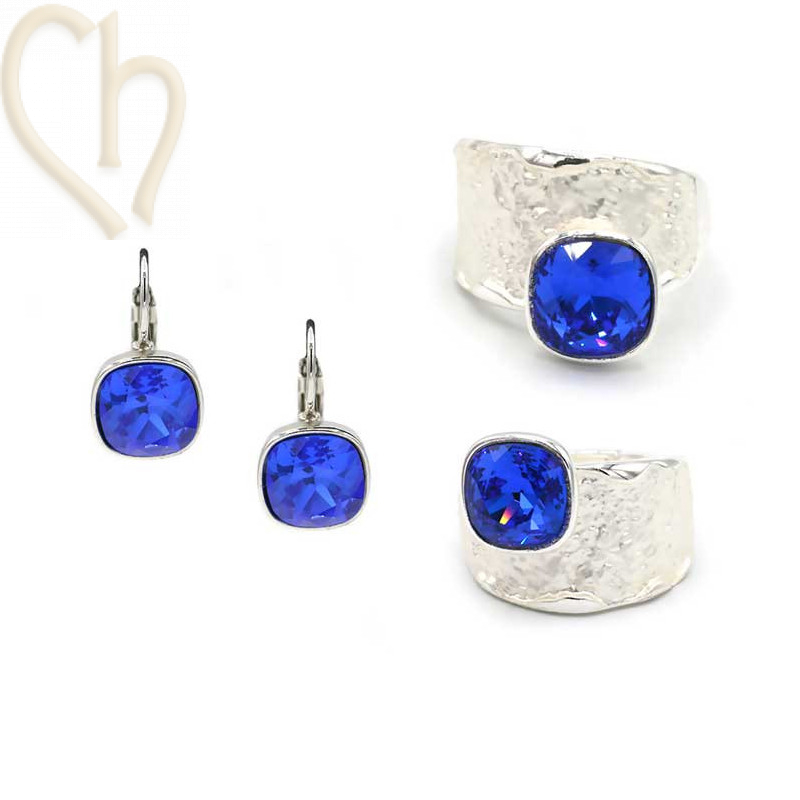 Kit Earrings and/or Ring adjustable with holder for 4470 10mm Majestic blue