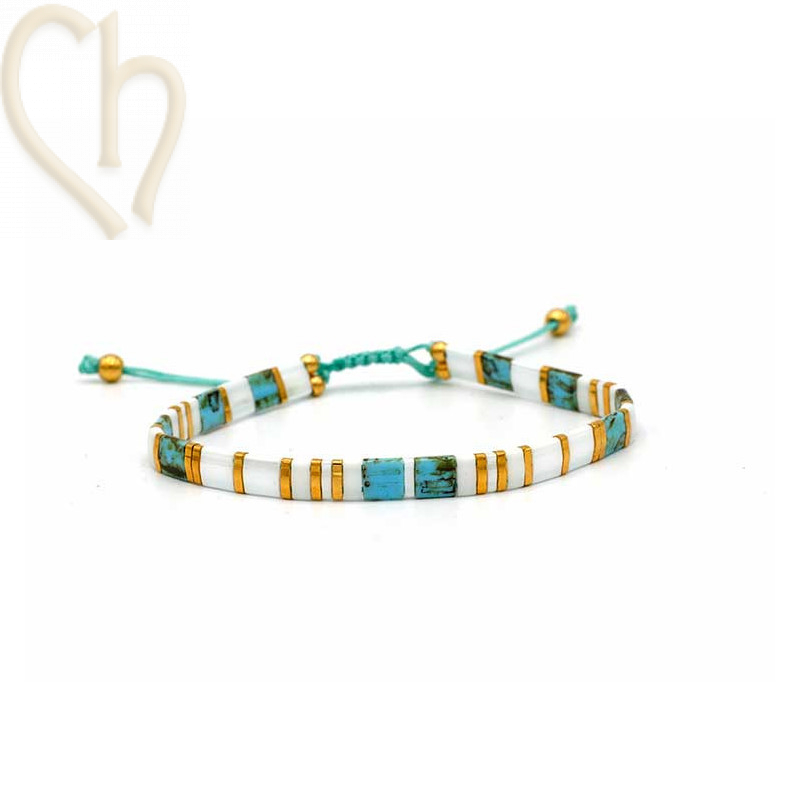 Kit bracelet with Miyuki Tila mix Turquoise PicaWhiGold