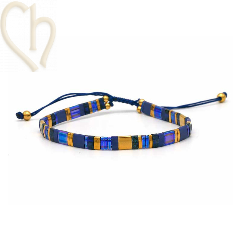 Armbandje met Miyuki kralen Tila Cobalt Gold