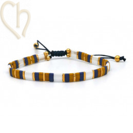 Armbandje met Miyuki kralen Tila Mustard Ivory Blue