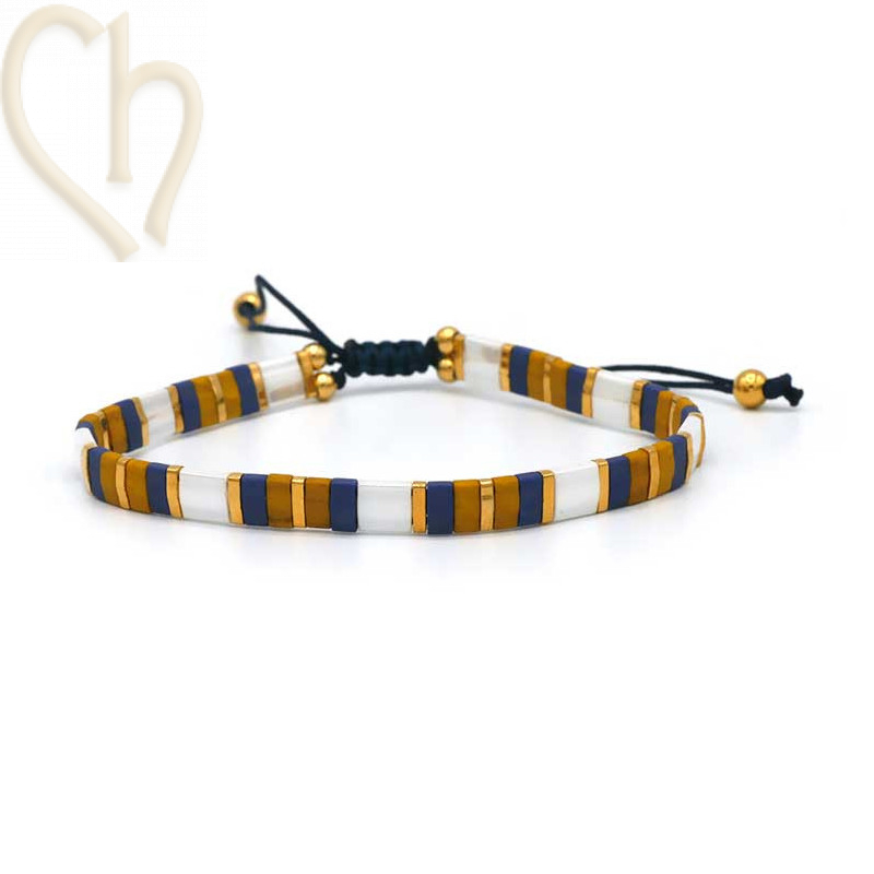 Armbandje met Miyuki kralen Tila Mustard Ivory Blue Armbandje met Miyuki kralen Tila Mustard Ivory Blue