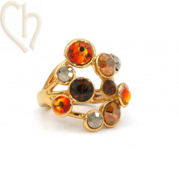 Kit Ring adjustable Gold Plated with Crystals Fire Brun