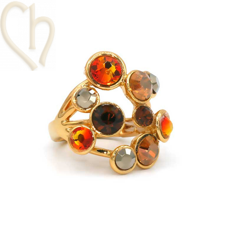 Kit Ring adjustable Gold Plated with Crystals Fire Brun