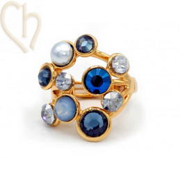 Kit van Ring regelbaar elastisch Gold Plated met Cristal stenen Blauw