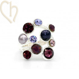 Kit Ring adjustable Rhodium with Crystals Mauve