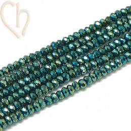 Round flattened facetted glasbead 3x2mm color Teal