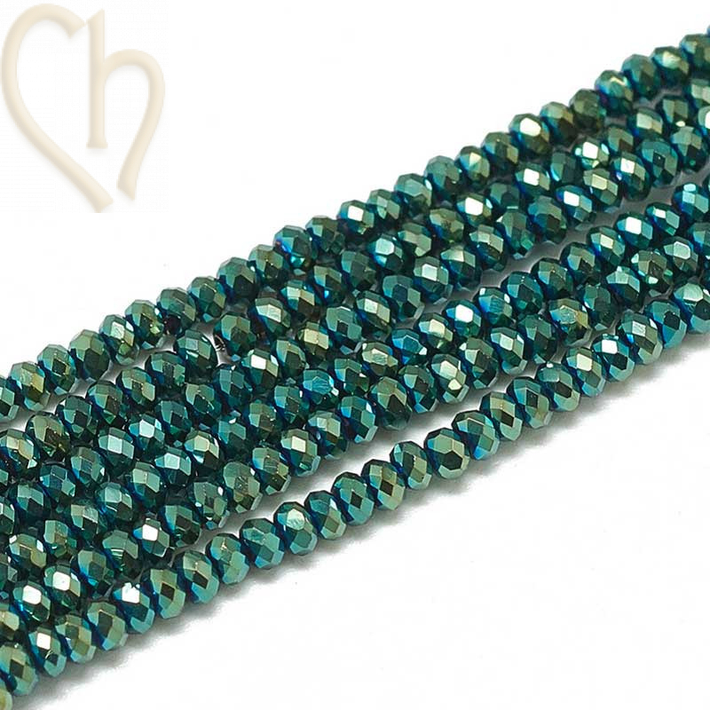 Round flattened facetted glasbead 3x2mm color Teal