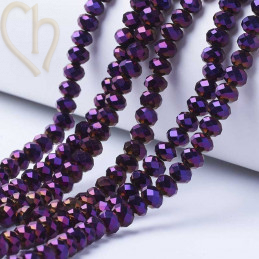 Round flattened facetted glasbead 3x2mm color Purple Plated