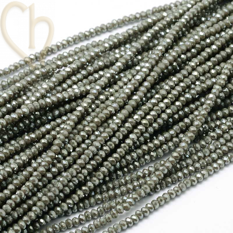 Round flattened facetted glasbead 3x2mm color Dark Khaki