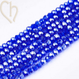 Round flattened facetted glassbead 3x2mm color Medium blue