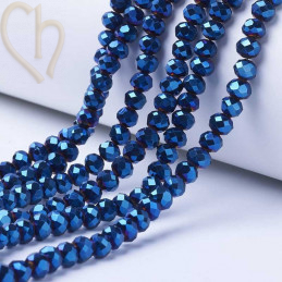 Round flattened facetted glassbead 3x2mm color Plated Blue
