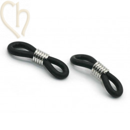 Brillenkoordhouder rubber elastiek Zwart met Zilverkleur