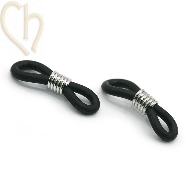 Brillenkoordhouder rubber elastiek Zwart met Zilverkleur