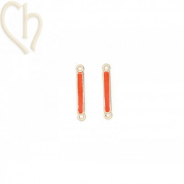 Tussenstuk metaal emaille rechthoek 22x3mm Gold Plated - Orange