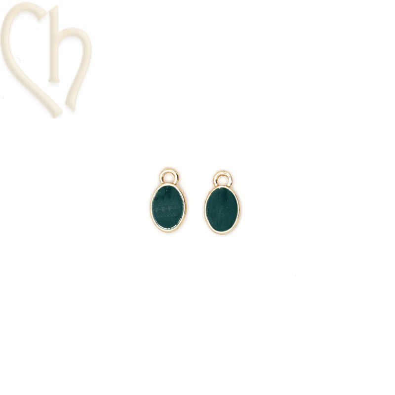 Pendentif oval 10x6mm Gold Plated - emaille Petrol Foncé Pendentif oval 10x6mm Gold Plated - emaille Petrol Foncé