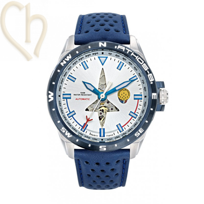 Men's Watch Patrouille de France Athos 8 Steel - Leather Bleu