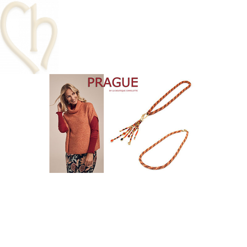 Halsketting "Prague" met glaskralen 3x2mm en Rocailles - FIRE