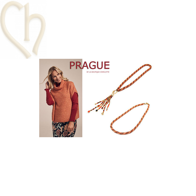 Necklace "Prague" with glass beads 3x2mm and Seedbeads - FIRE