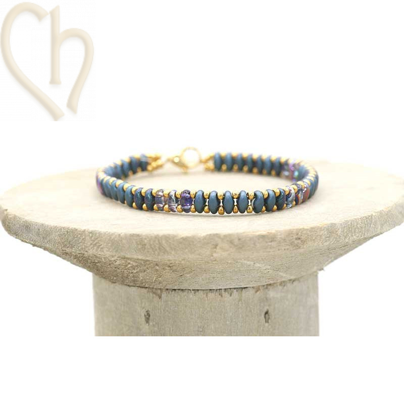 Kit bracelet ByElle met Superduo kralen - Pastel Petrol Gold Kit bracelet ByElle met Superduo kralen - Pastel Petrol Gold