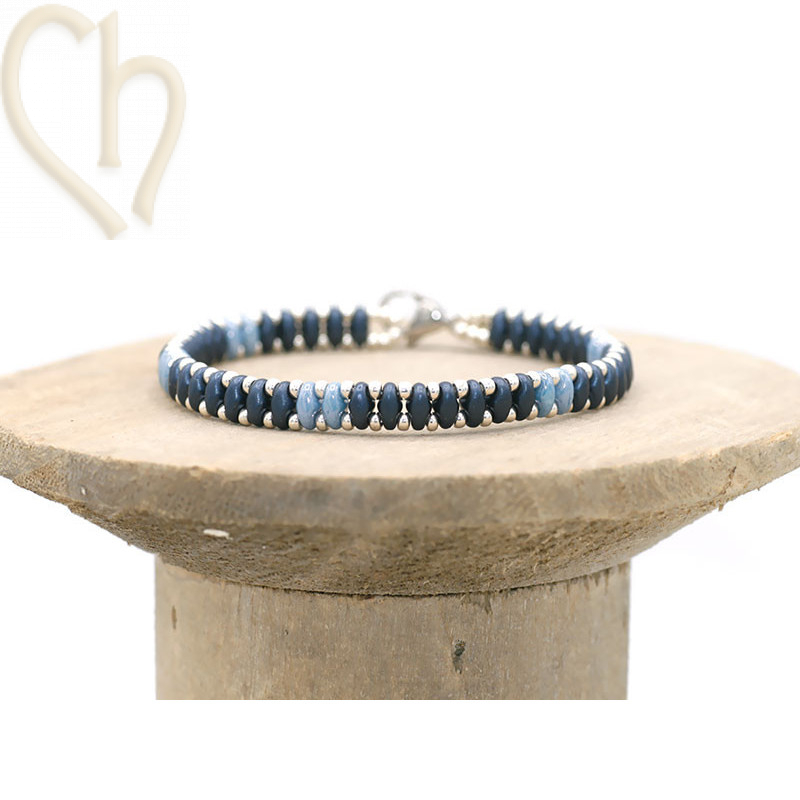 Kit bracelet ByElle met Superduo kralen - Denim Blue Silver