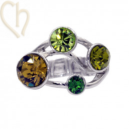 Kit Ring adjustable Rhodium Plated with Crystals Green