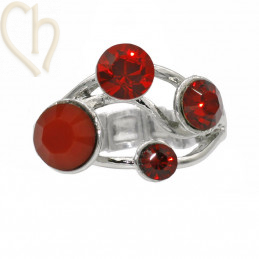 Kit Ring adjustable Rhodium Plated with Crystals Red