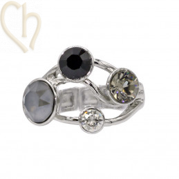 Kit Ring adjustable Rhodium Plated with Crystals Grey